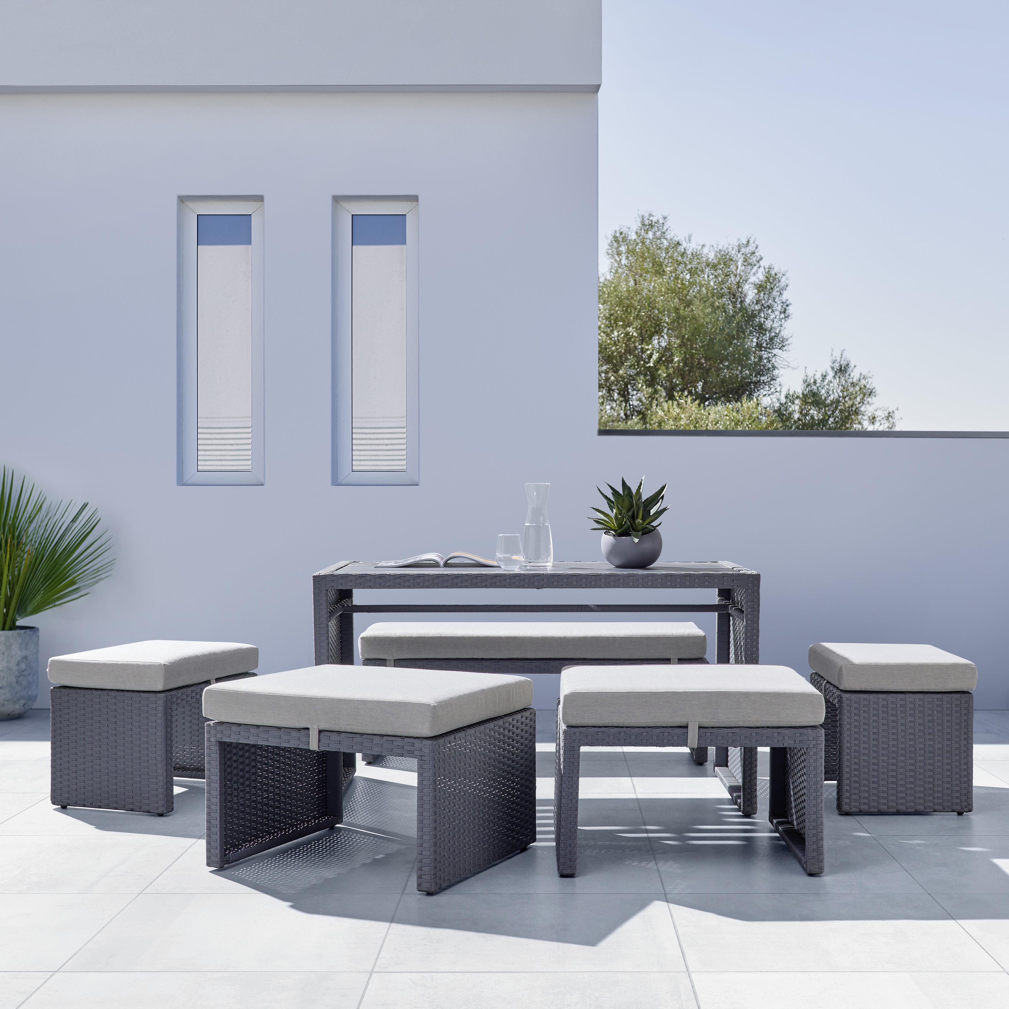 Gartengarnitur "Camelie", 11- tlg, dunkelgrau, Outdoorgewebe - Dunkelgrau, Modern, Kunststoff/Textil (130/70/70cm) - Bessagi Garden