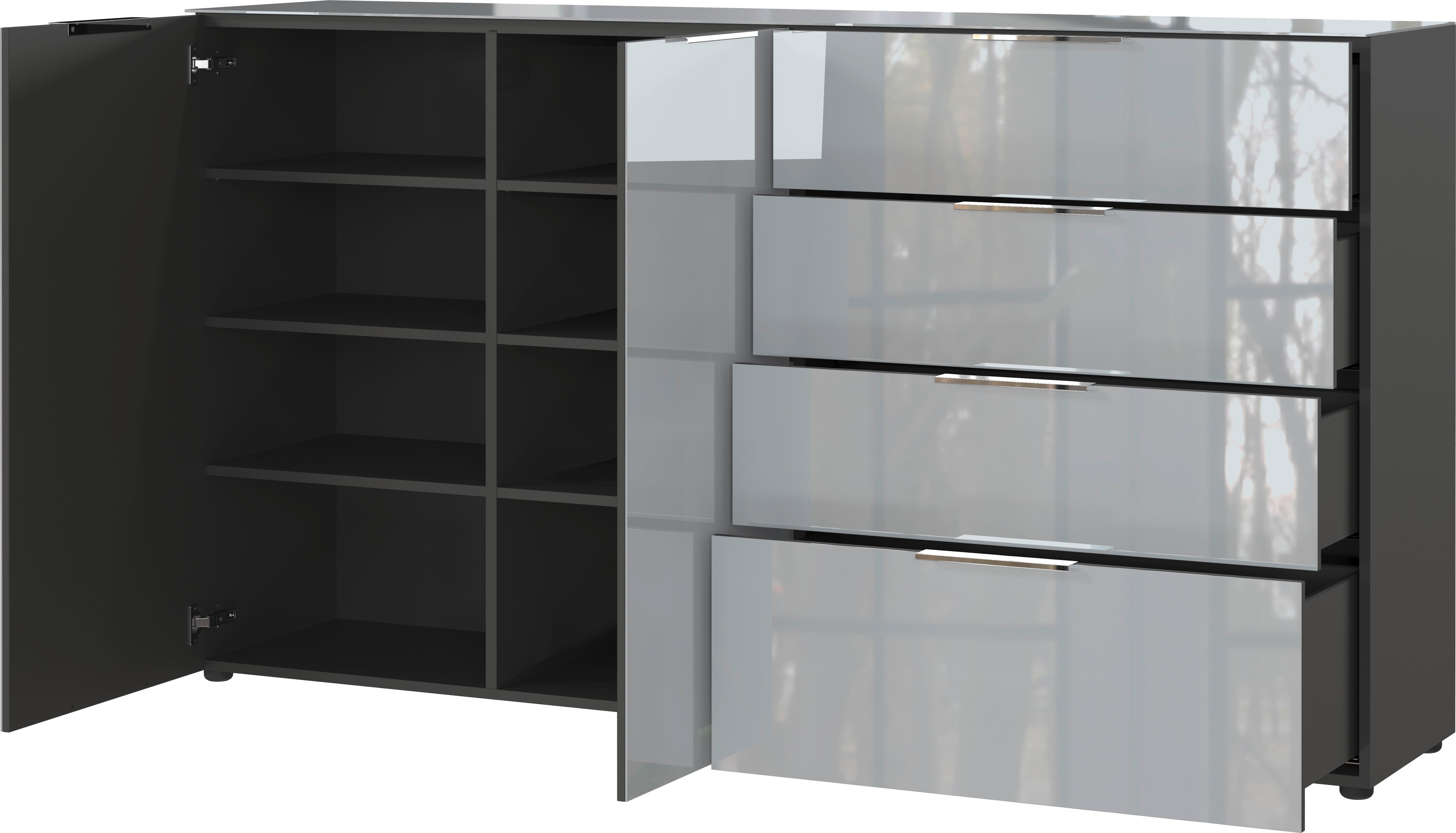 Sideboard Oakland in Grau/Graphitfarben - Chromfarben/Silberfarben, MODERN, Glas/Holzwerkstoff (184/102/42cm) - Premium Living
