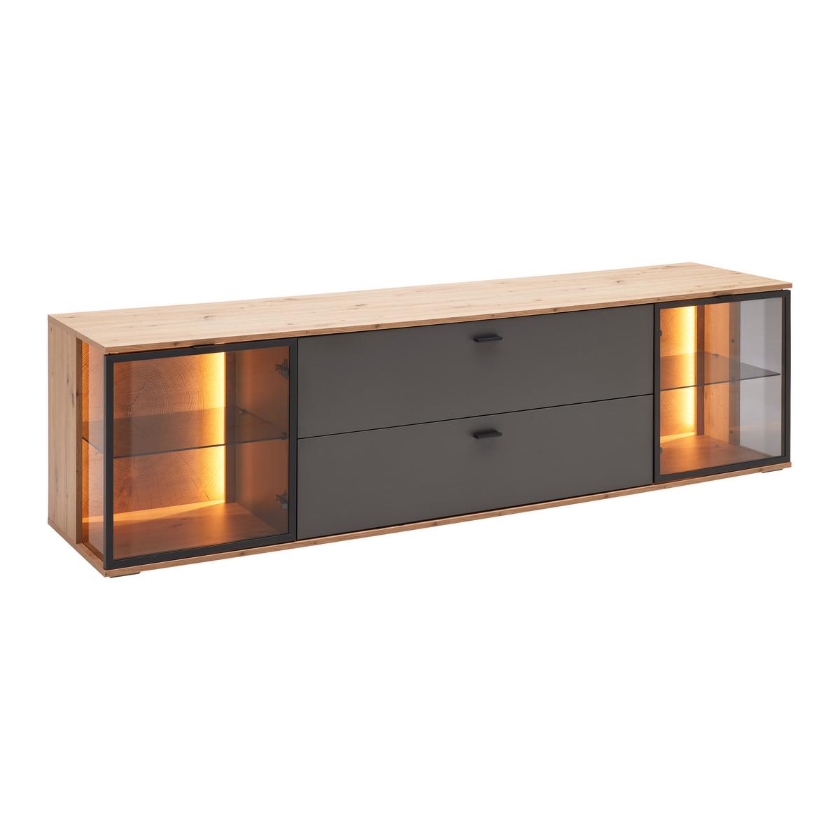 TV-Element Florenz Grau/Schwarz/Eiche Artisan - Schwarz/Eiche Artisan, MODERN, Glas/Holzwerkstoff (210/56,7/50cm) - Premium Living