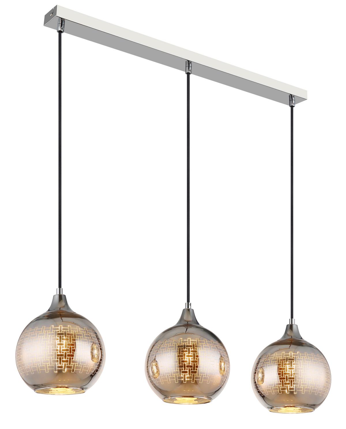 HÄNGELEUCHTE 16053-3 LOURDES - Chromfarben/Weiss, Basics, Glas/Textil (86/20/129cm) - Globo