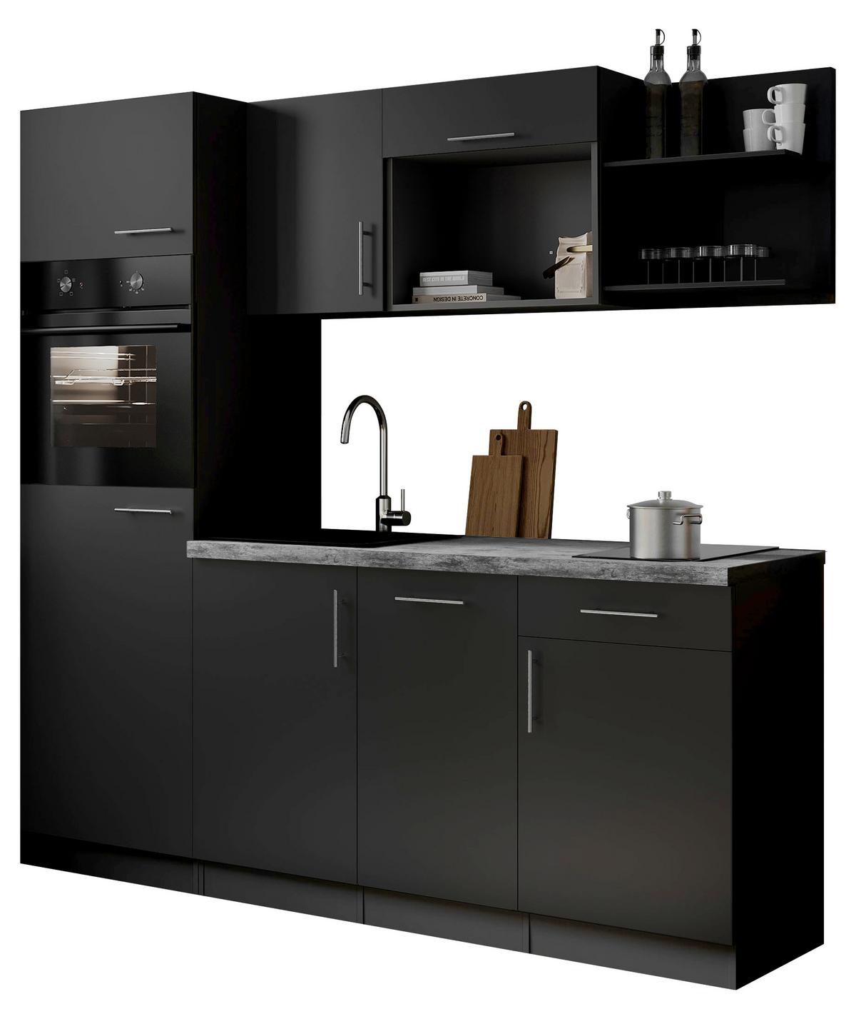 Küchenblock Oliver m. Geräten Schwarz - Schwarz/Grau, Trend, Holzwerkstoff/Metall (205cm) - Respekta