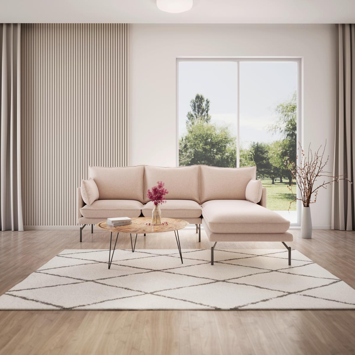 Sedežna Garnitura Rosa, Nežno Roza/bež - črna/bež, Moderno, kovina/tekstil (226/84/163cm) - Bessagi Home