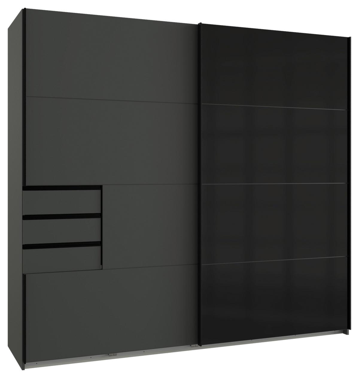 Schwebetürenschrank Saigon in Graphitfarben/Schwarz - Graphitfarben/Schwarz, KONVENTIONELL, Glas/Holzwerkstoff (225/208/64cm) - Premium Living