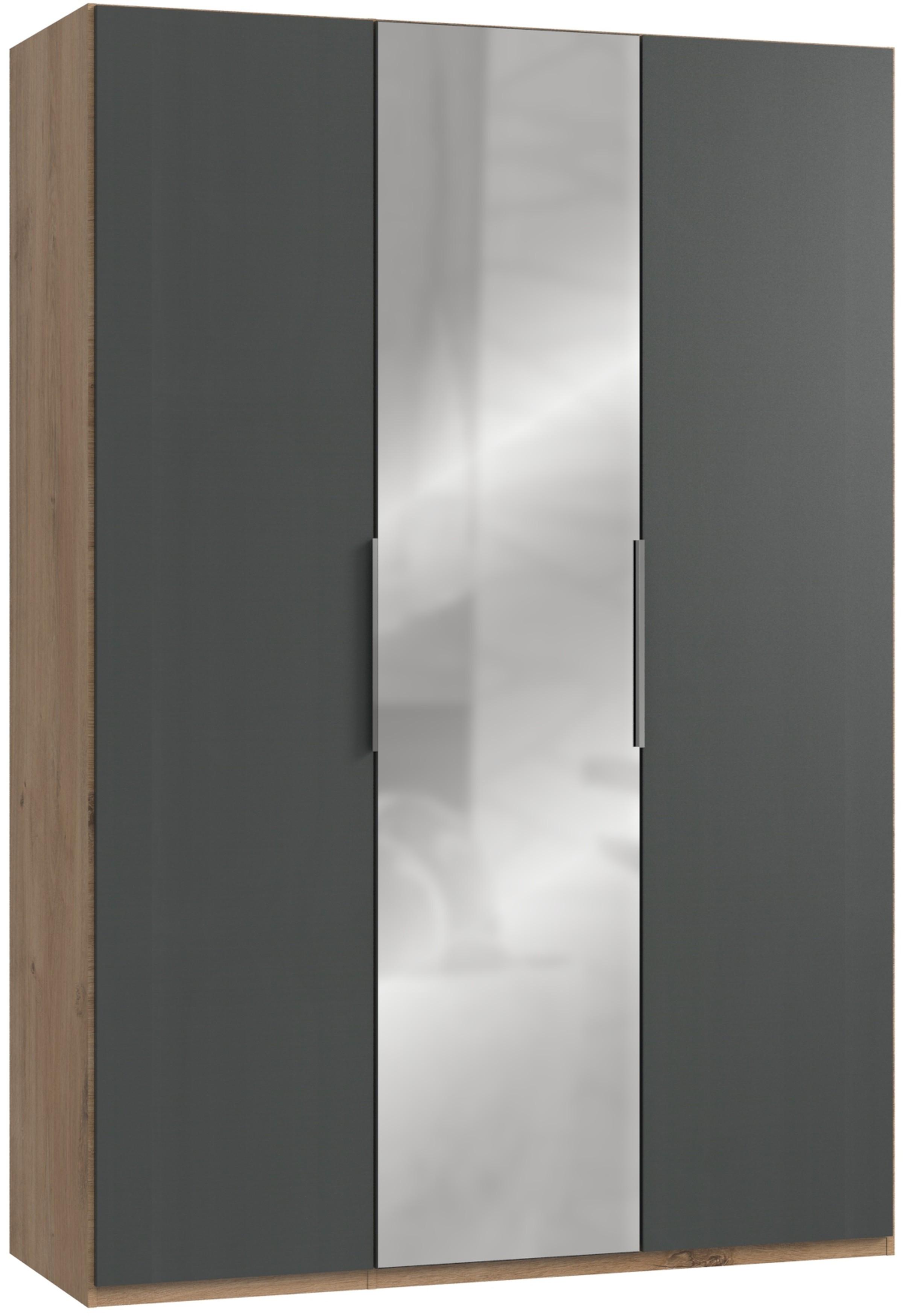 Drehtürenschrank Level 36A mit Spiegel ca.150cm Graphitfarben - Chromfarben/Eichefarben, MODERN, Holzwerkstoff (150/216/58cm) - MID.YOU