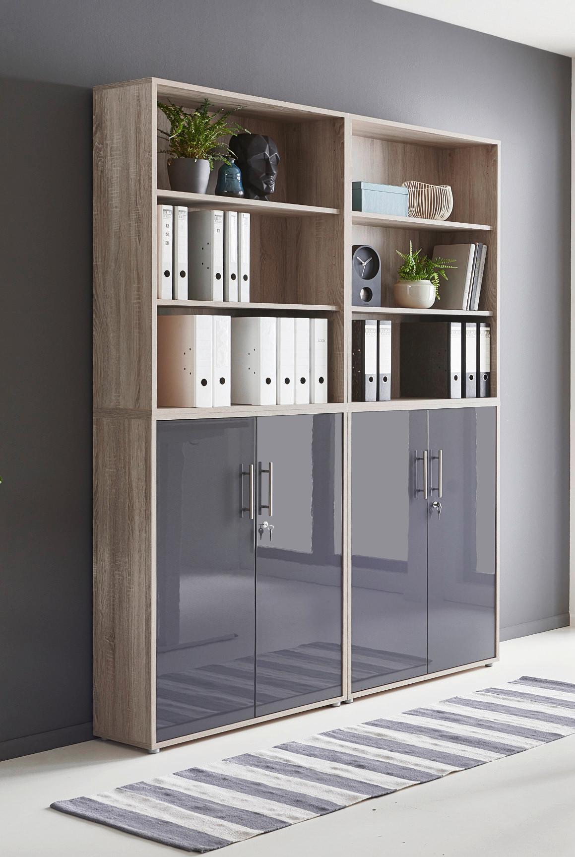 Aktenschrank Office Edition Sw Set 11 Sonoma Eiche/Anthrazit - Anthrazit Hochglanz/Sonoma Eiche, MODERN, Holzwerkstoff (168,8/227,2/33cm) - MID.YOU