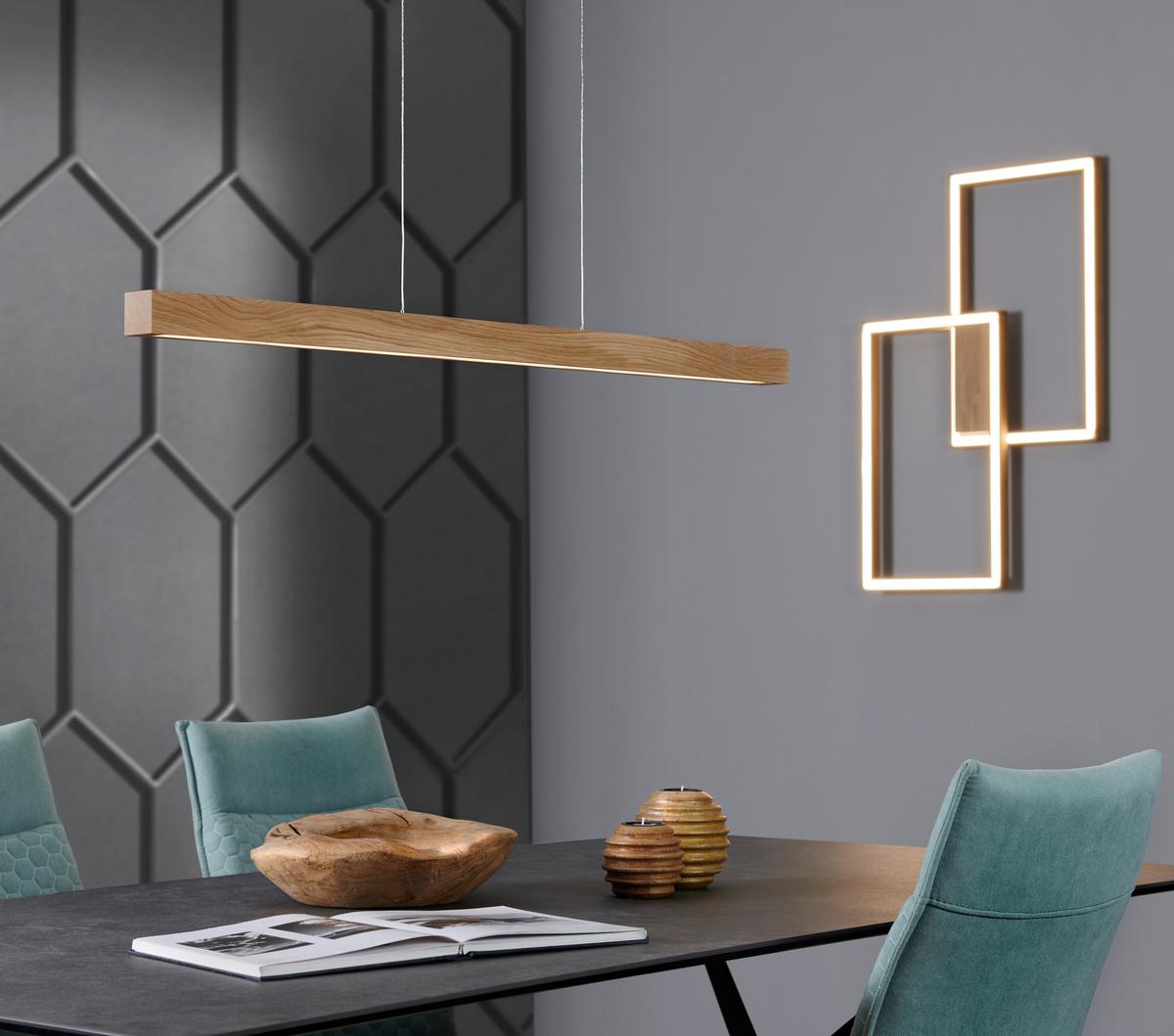 LAMPA WISZĄCA LED LU1509874FSC "SMAL" - kolor dębowy, Natur, drewno (100/6/110cm) - Dieter Knoll