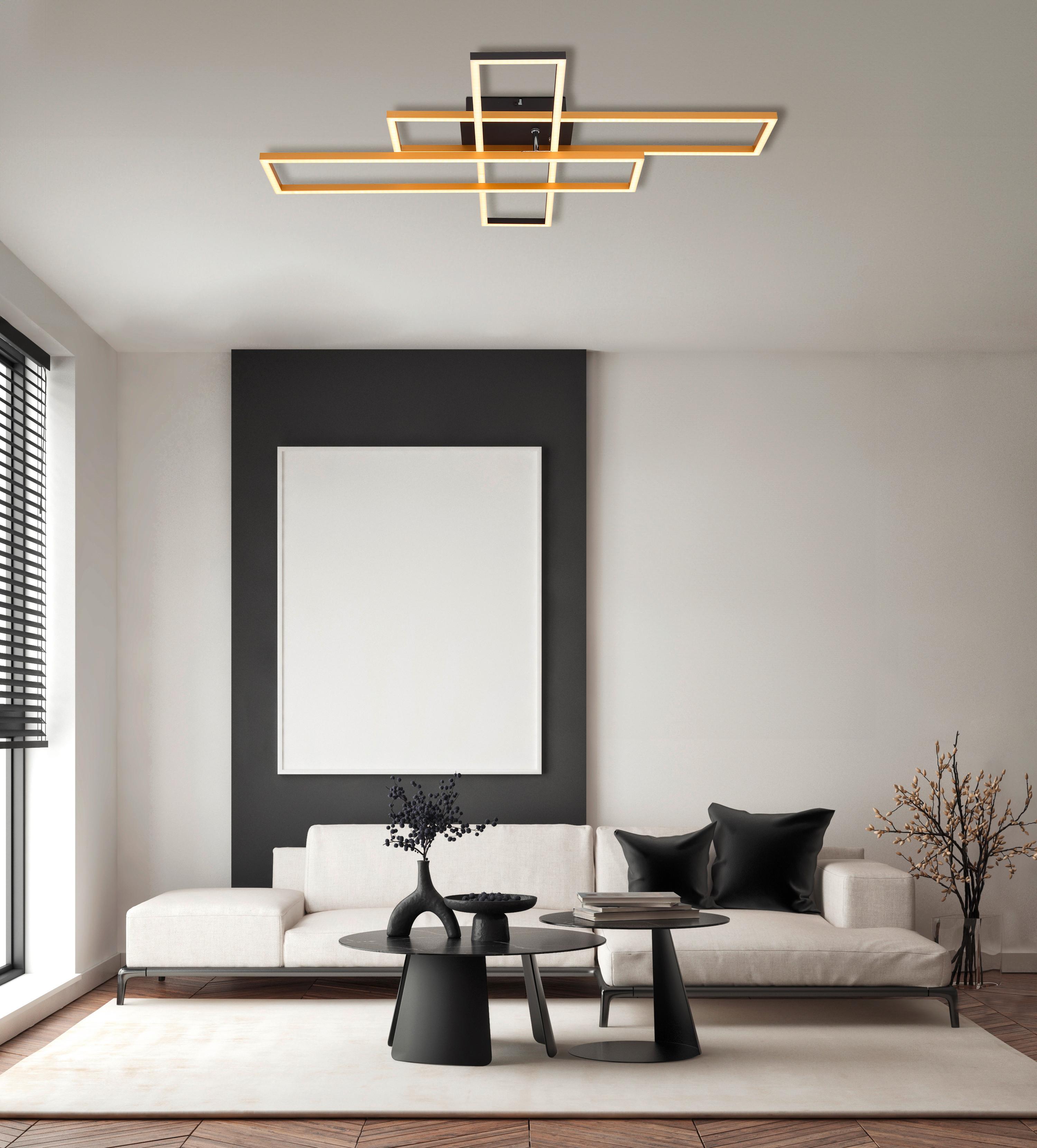 LED-Deckenleuchte Dakari Schwarz/Goldfarben max. 30Watt - Goldfarben/Opal, Design, Kunststoff/Metall (80/60/9.5cm) - Globo