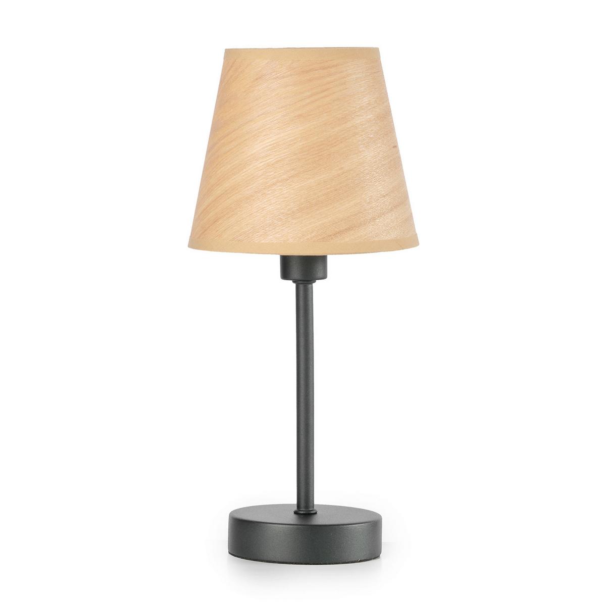 Tischleuchte Asia Schwarz/Eiche max. 6 Watt - Eichefarben/Schwarz, KONVENTIONELL, Textil/Metall (15/32cm)