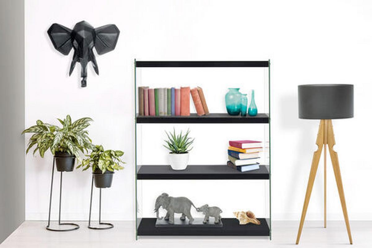 REGAL TO8DP - Schwarz, Modern, Glas/Holzwerkstoff (83/113/29.5cm) - Kayoom