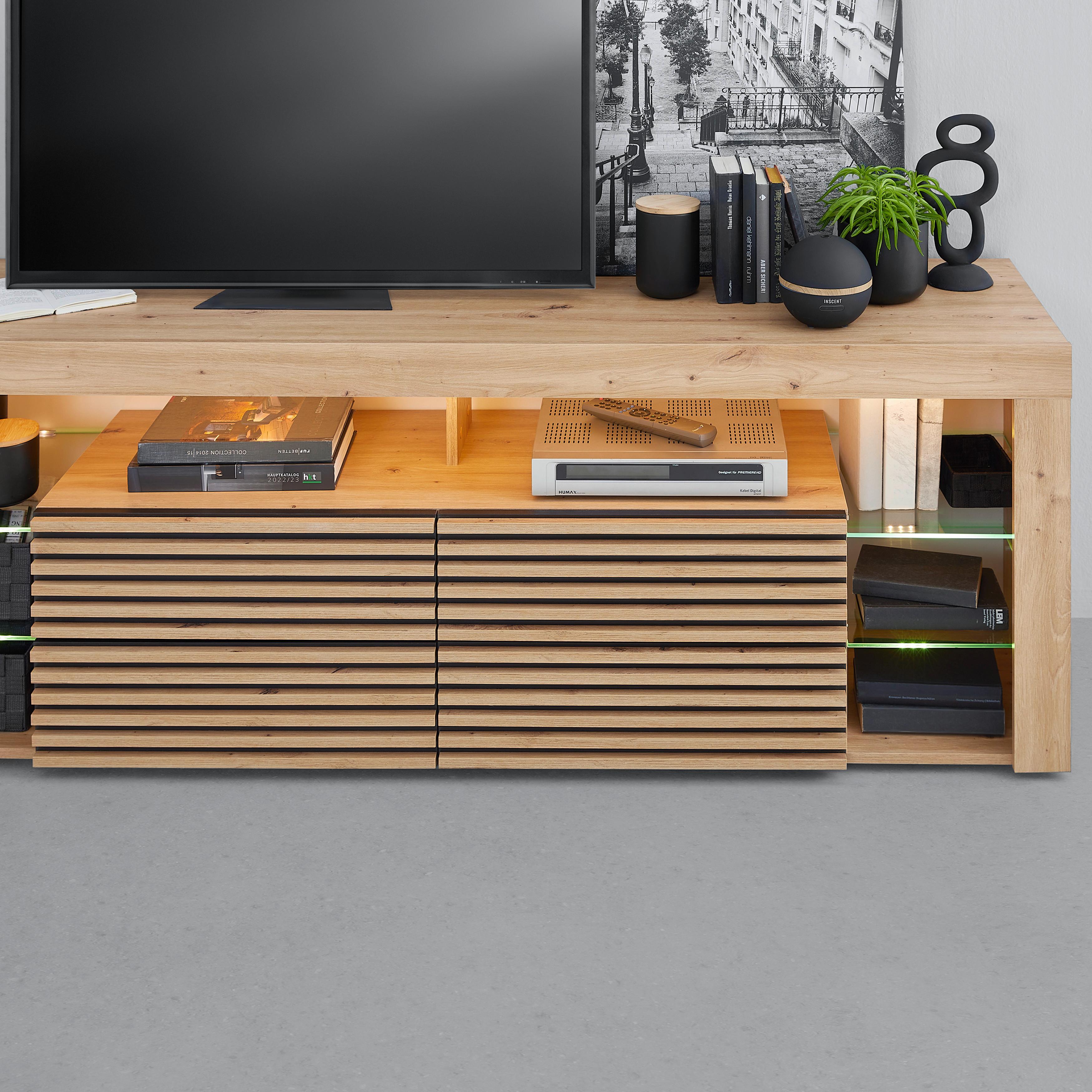 TV-BÄNK GOAL 2.0 -TOP- -BASED- - svart/ek Artisan, Modern, trämaterial/glas (180/67/44cm) - Based