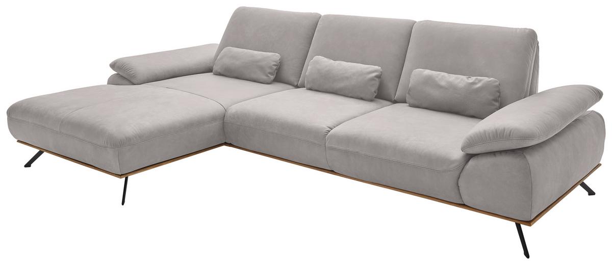 Wohnlandschaft Erling Hellgrau - Beige/Hellgrau, MODERN, Leder/Metall (187/89/322cm) - Premium Living