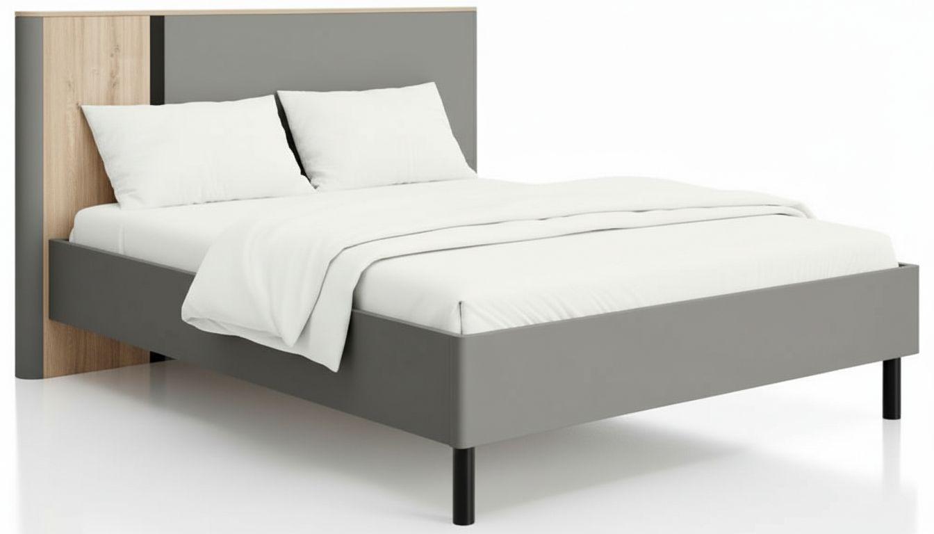 Ágykeret Fejvéggel Sinop - grafitszürke/fekete, Modern, faalapú anyag (180/200cm)