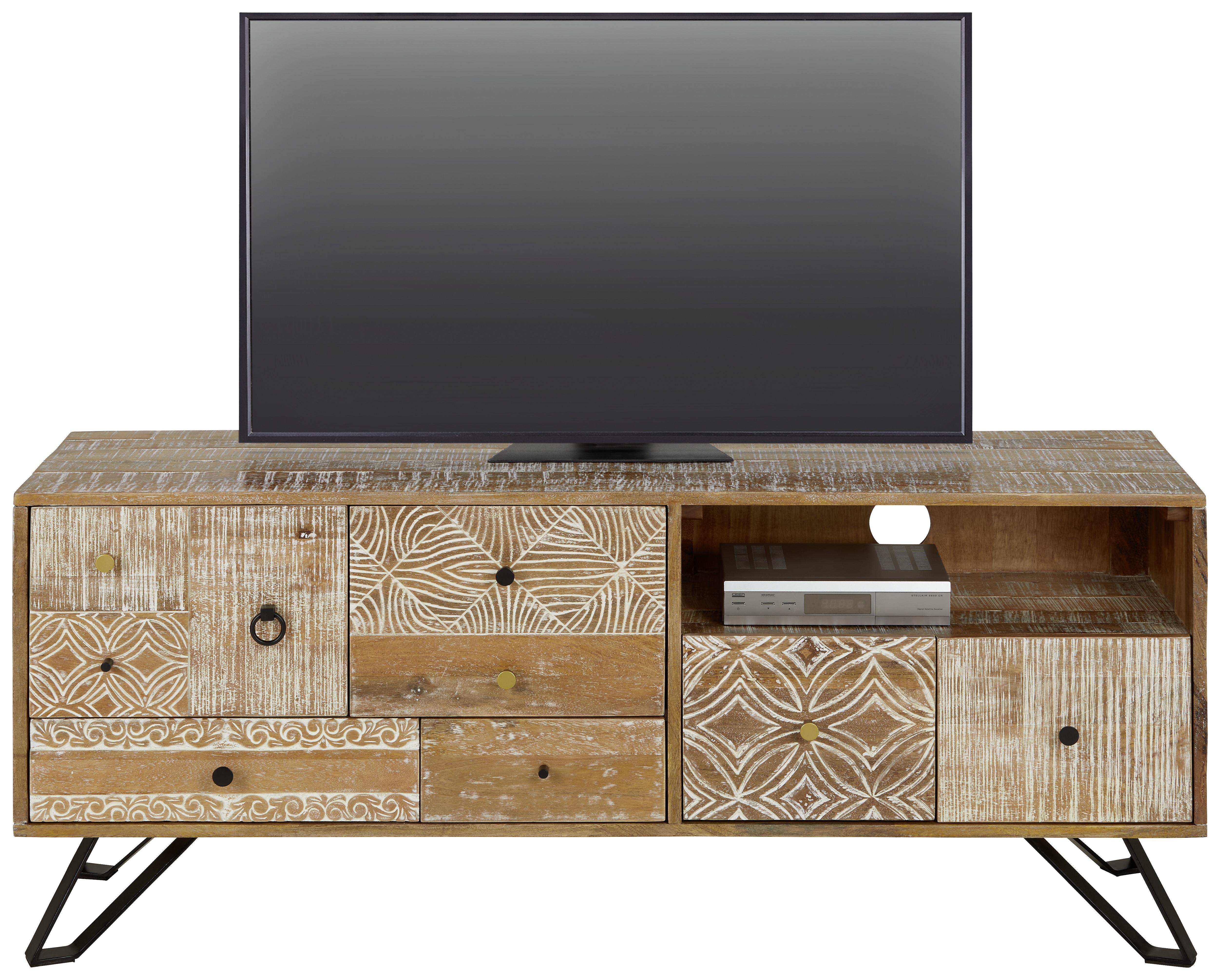 TV-Möbel in Braun/Schwarz - Messingfarben/Schwarz, Lifestyle, Holz/Metall (140l) - Zandiara
