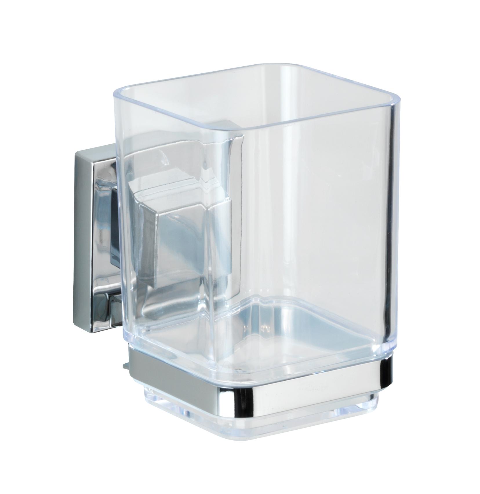 Pahar pentru periuțe de dinți Quadro - culoare crom, Modern, plastic/metal (8/10/10cm) - Wenko