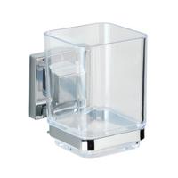 Pahar pentru periuțe de dinți Quadro - culoare crom, Modern, plastic/metal (8/10/10cm) - Wenko