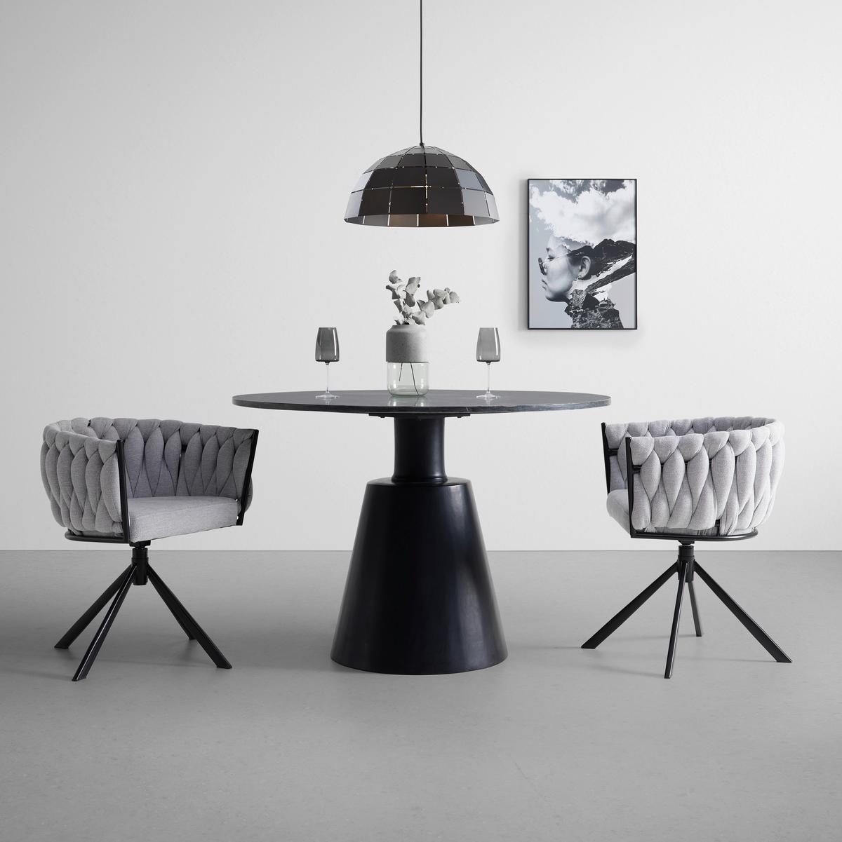 Esstisch Nero in Schwarz/Grau aus Mangoholz - Schwarz/Grau, MODERN, Holz/Stein (120/82/120cm) - Premium Living