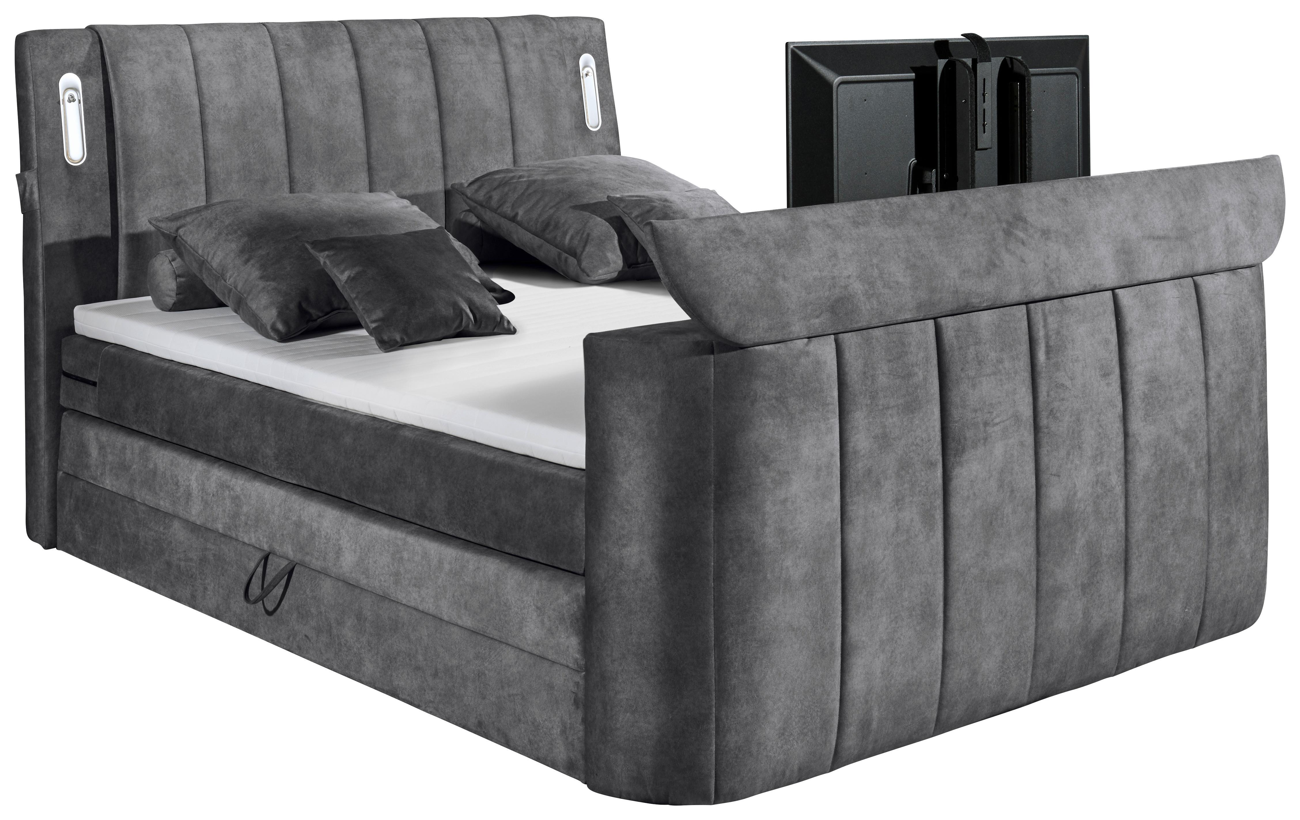 Boxspringbett Dallas m. LED ca. 180x200 cm Anthrazit - Anthrazit, MODERN, Holzwerkstoff/Kunststoff (180/200cm) - MID.YOU