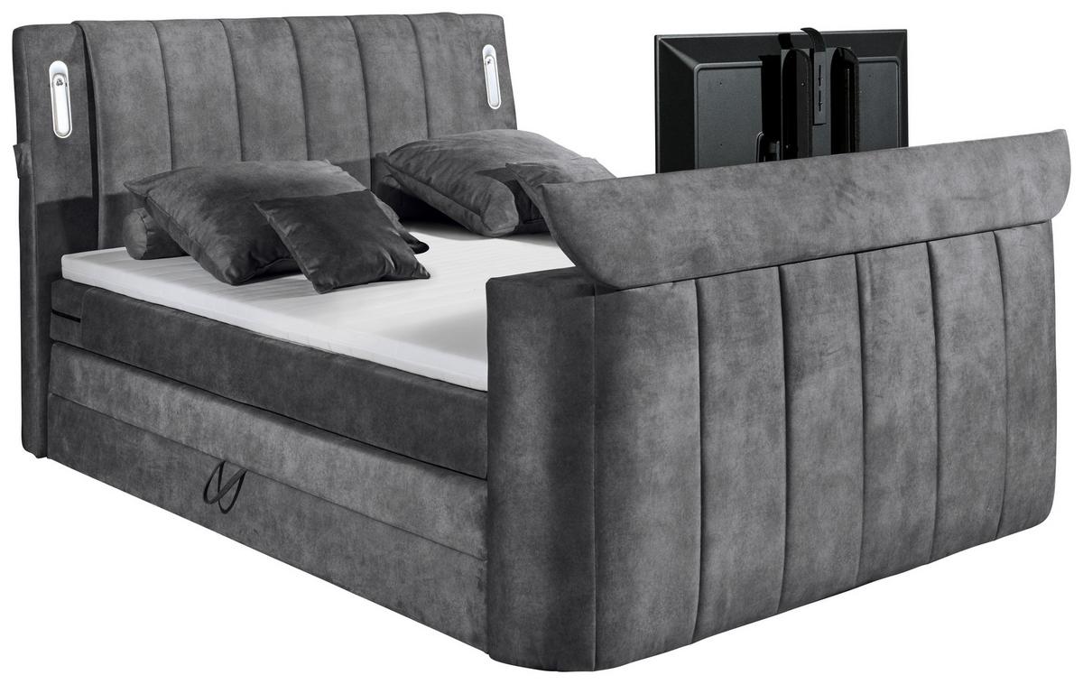 Boxspringbett Dallas m. LED ca. 180x200 cm Anthrazit - Anthrazit, MODERN, Holzwerkstoff/Kunststoff (180/200cm) - MID.YOU