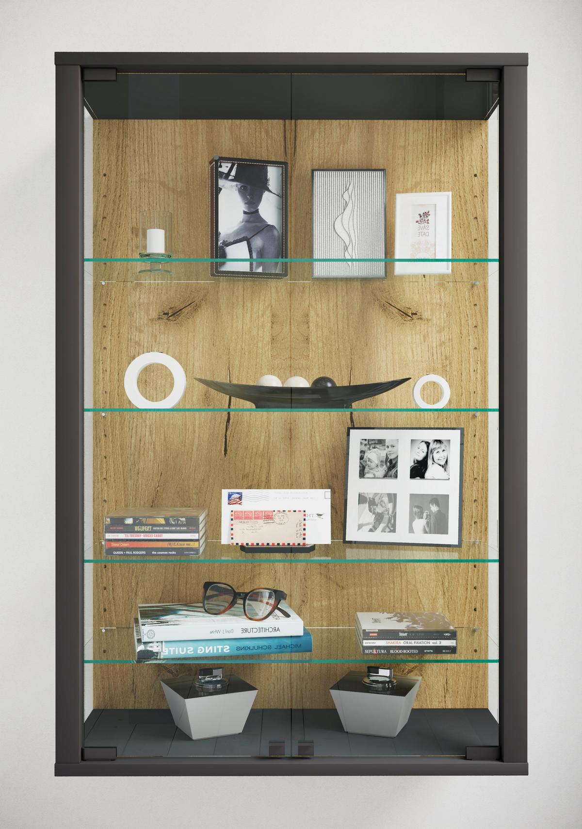 Hängevitrine Udina Schwarz/Honigeiche - Honigeiche/Klar, Design, Glas/Holzwerkstoff (59/91/25cm) - Livetastic