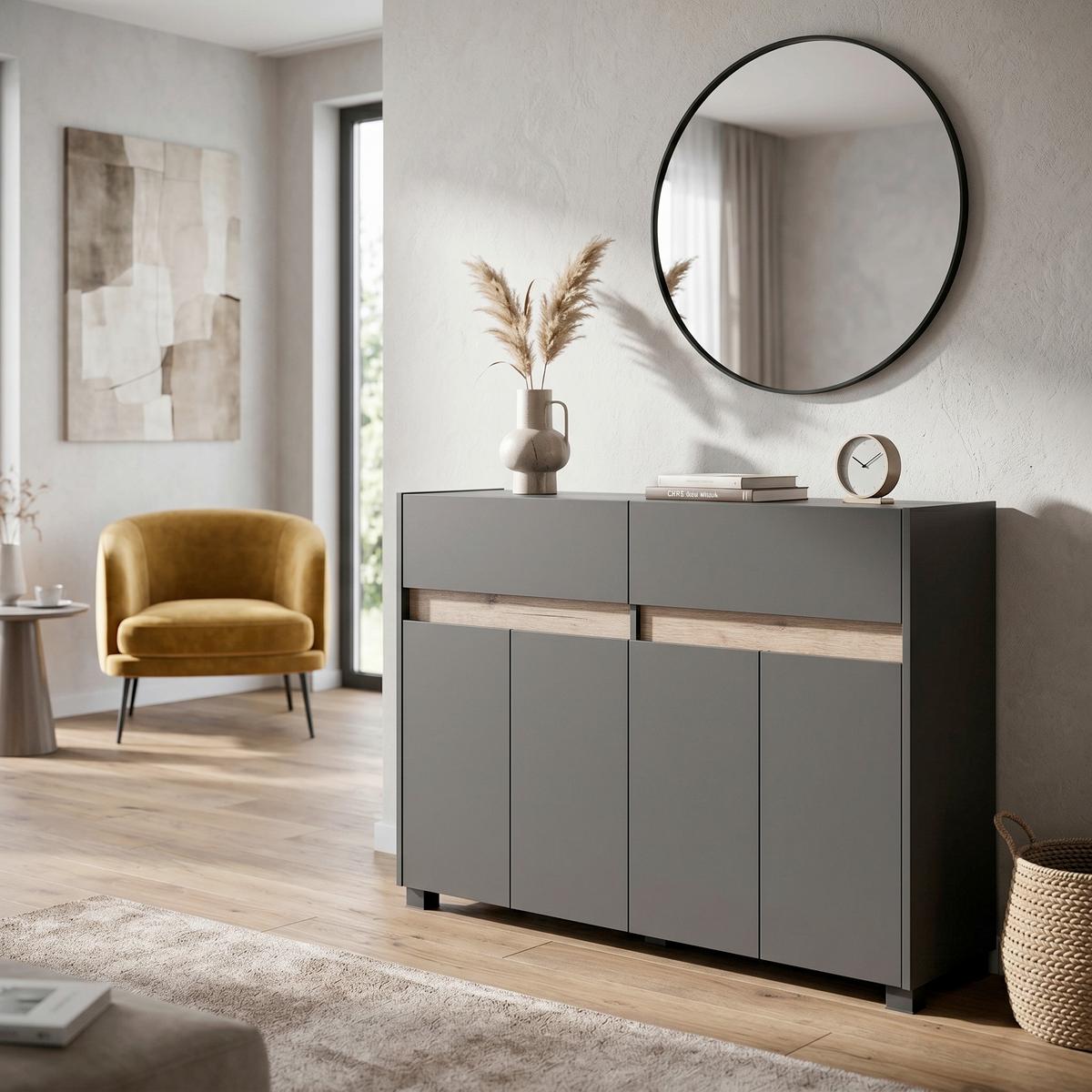 Kommode Cosmo ca.112,2x84,4x33cm Anthrazit - Anthrazit/Silberfarben, Design, Holzwerkstoff/Kunststoff (112,2/84,8/33cm) - MID.YOU