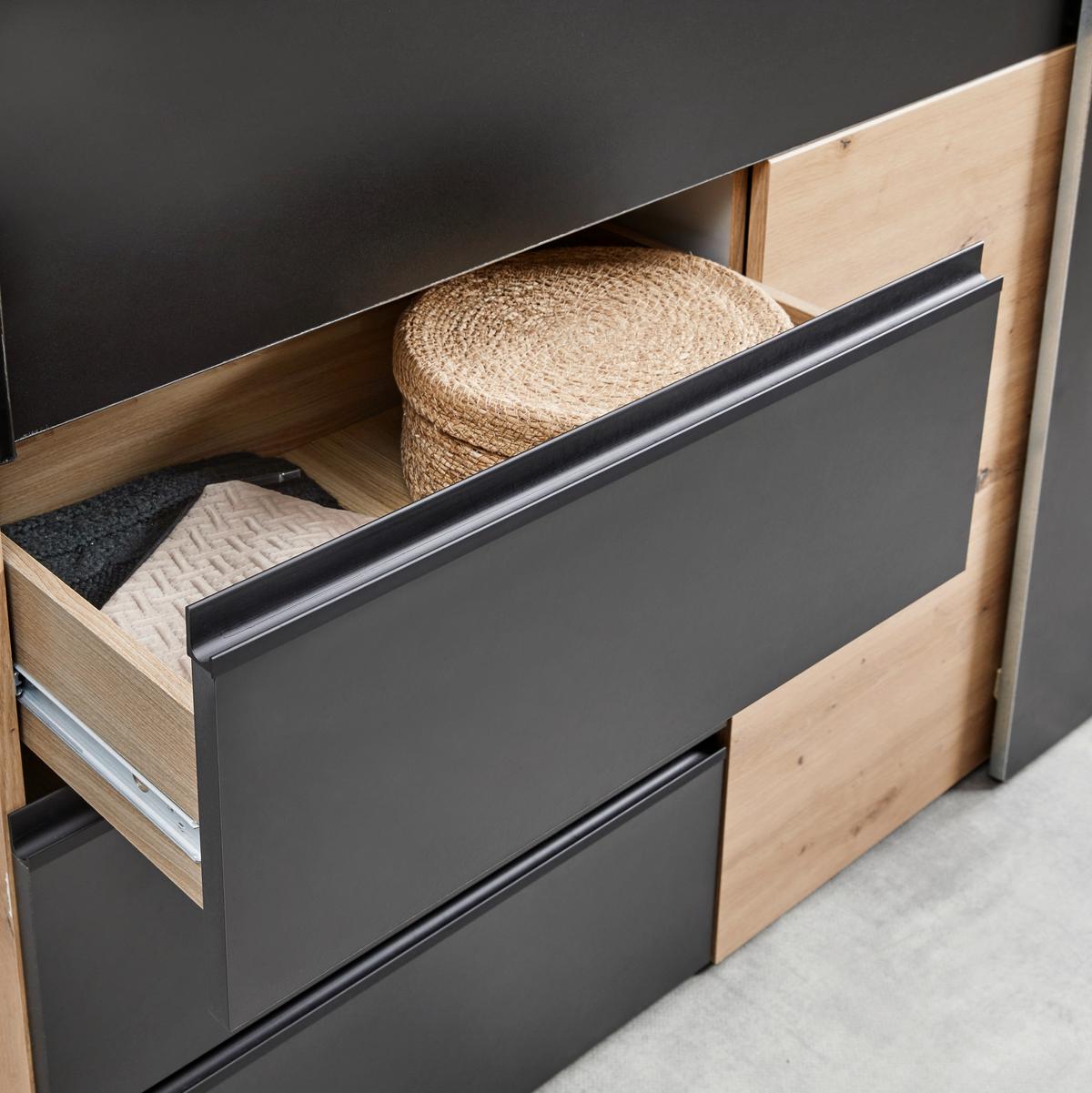Schwebetürenschrank Racer Schwarz ca. 200,1x200,5x61,2cm - Eichefarben/Schwarz, KONVENTIONELL, Holzwerkstoff/Kunststoff (200,1/200,5/61,2cm) - Mömax