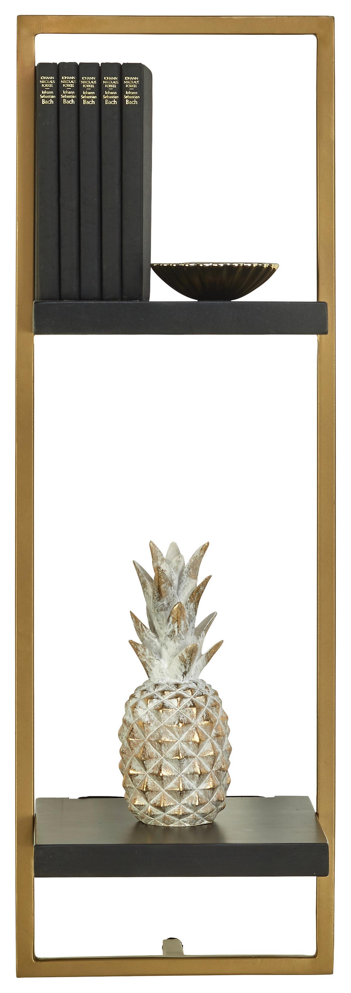 REGAŁ ŚCIENNY VALO - czarny/kolor złoty, Trend, metal/drewno (25/75/25cm) - Lomoco