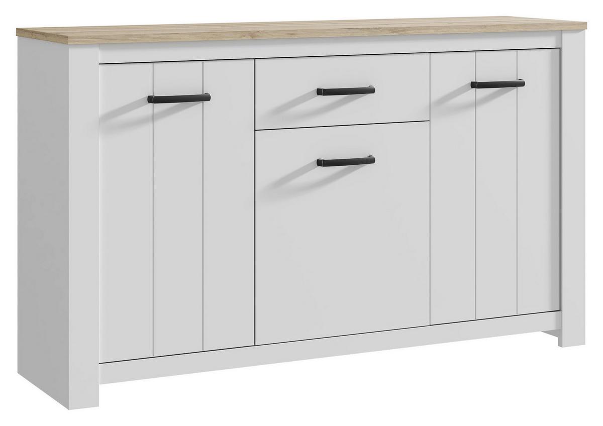 Comodă cu uși ELARA - alb/stejar Bianco, Modern, plastic/metal (161,4/95,7/42,2cm) - Modern Living