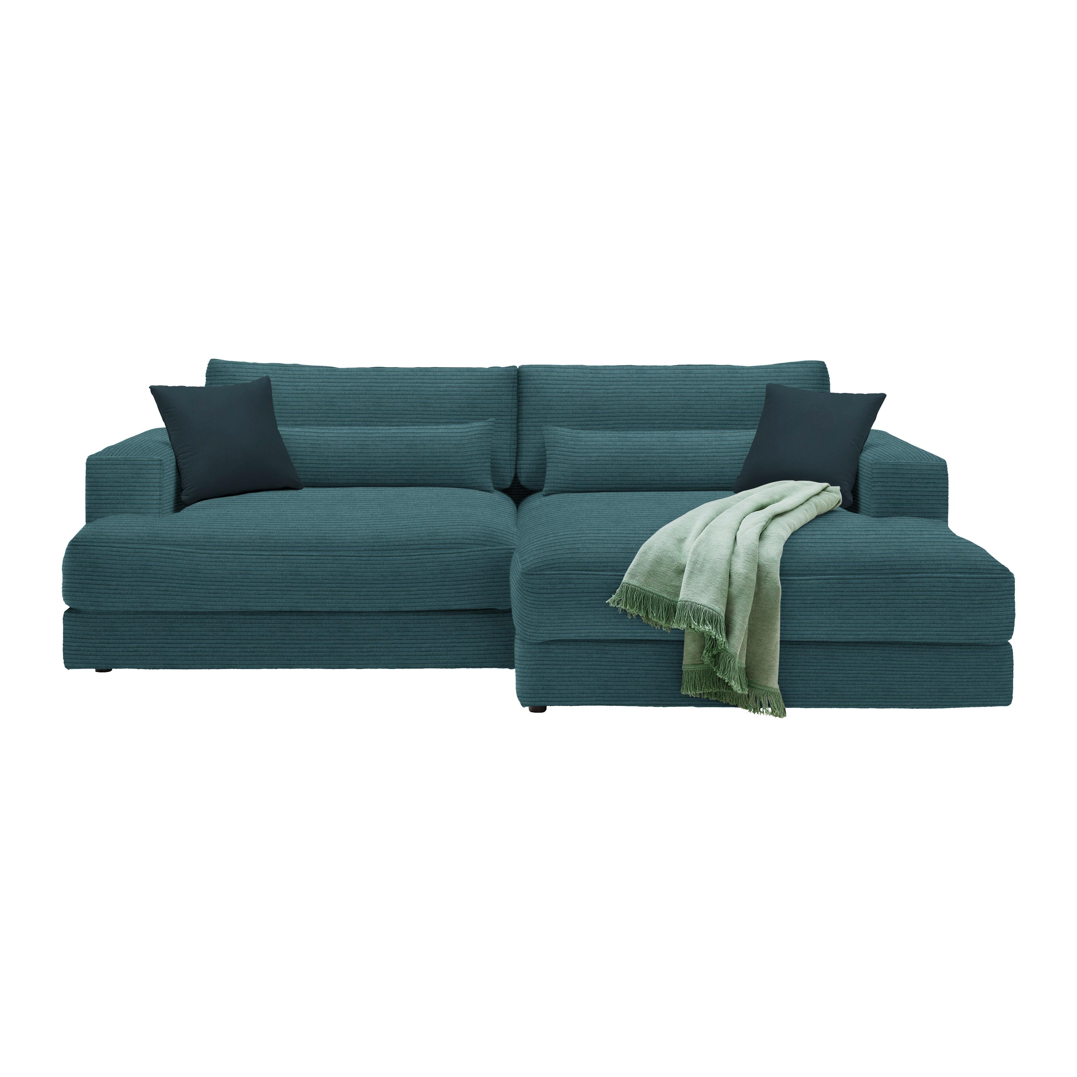Ecksofa Fabiona rechts Petrol - Petrol/Schwarz, Modern, Holz/Kunststoff (268/85/194cm) - Premium Living