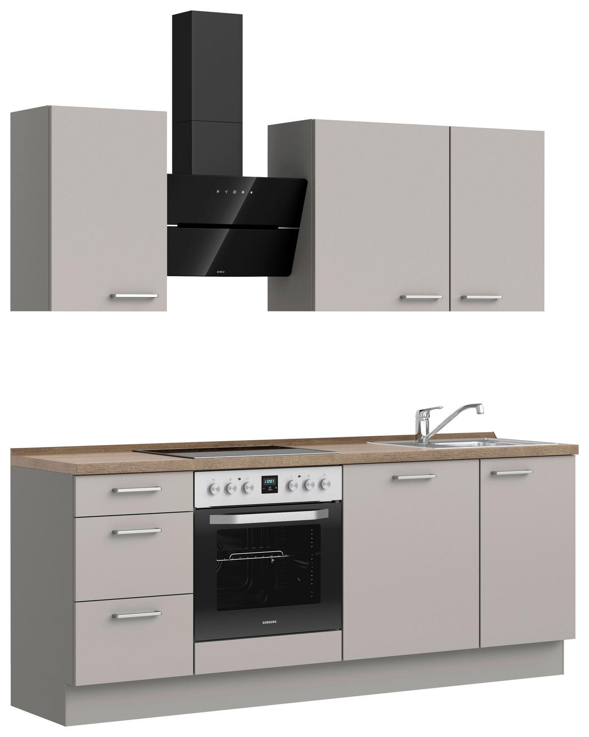 Küchenblock Touch High m. Geräten Grau - Eiche dunkel/Edelstahlfarben, MODERN, Holzwerkstoff/Metall (210cm) - Nobilia