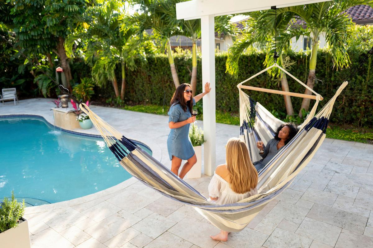 Hängematte Classic Double Hammock Outdoor Blau/Weiß - Blau/Weiß, KONVENTIONELL, Textil (160/350cm) - La Siesta