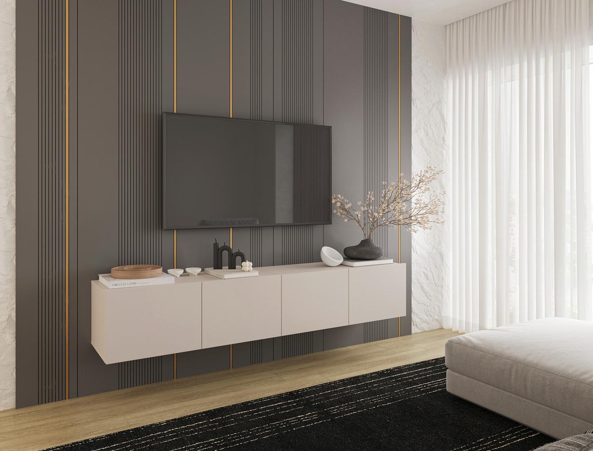 KOMODA NISKA NEWNIQ - kaszmir, Design, materiał drewnopochodny (200/36,7/42cm) - Hom`in