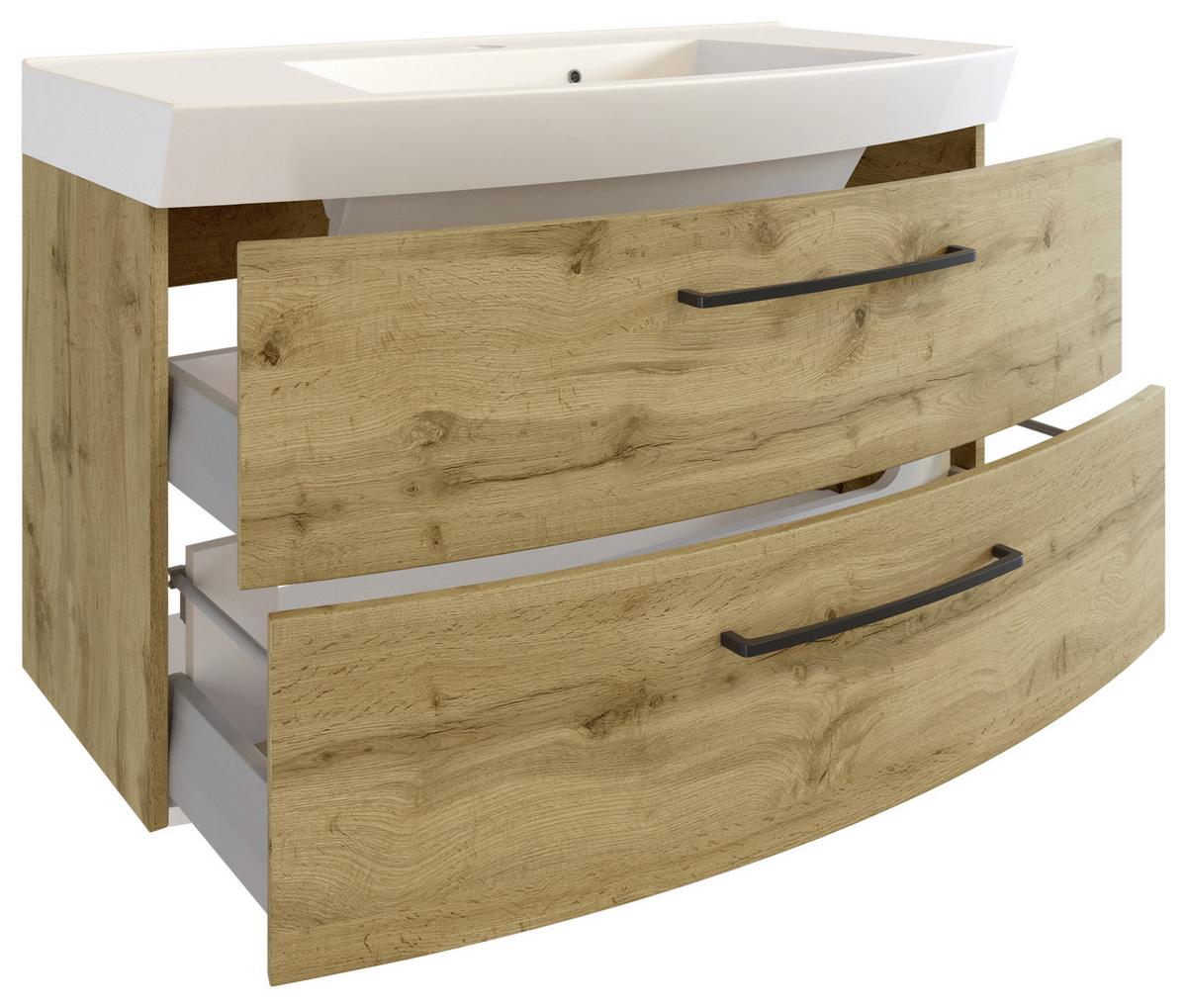 Waschtischkombi ''Manchester'', Eichefarben - Eichefarben/Schwarz, MODERN, Keramik/Holzwerkstoff (100cm) - Held