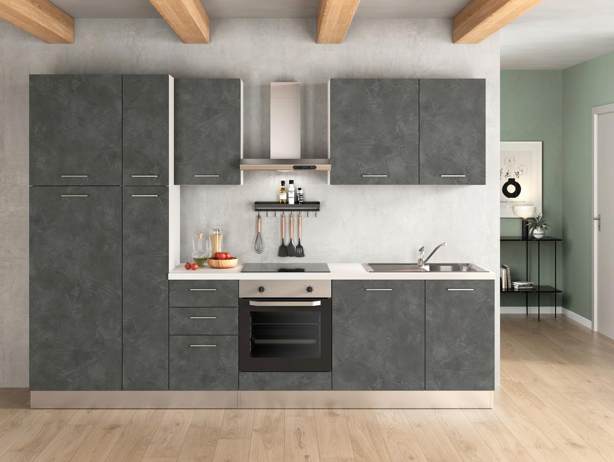 Küchenblock Afrodite 300 m. Geräten Dunkelgrau - Dunkelgrau/Alufarben, LIFESTYLE, Holzwerkstoff/Kunststoff (300cm) - MID.YOU