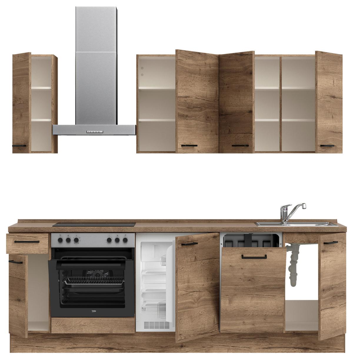 Küchenblock Structura Low m. Geräten Eiche dunkel - Eiche dunkel/Eichefarben, MODERN, Holzwerkstoff/Metall (240cm) - Nobilia