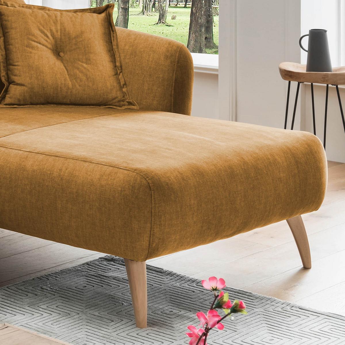 Wohnlandschaft Baggio Gelb Velours - Gelb/Buchefarben, MODERN, Holz/Textil (277/162cm) - Livetastic