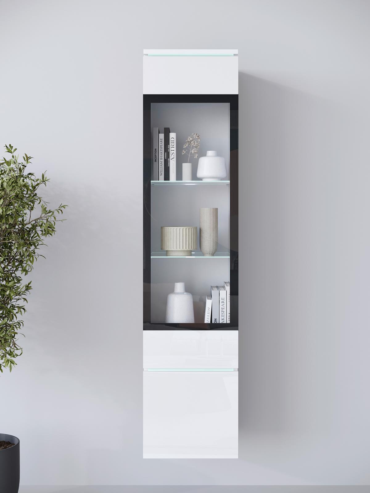 Vitrina Vera 002, Bela - siva/bela, Design, umetna masa/steklo (30/130/33cm) - Livetastic