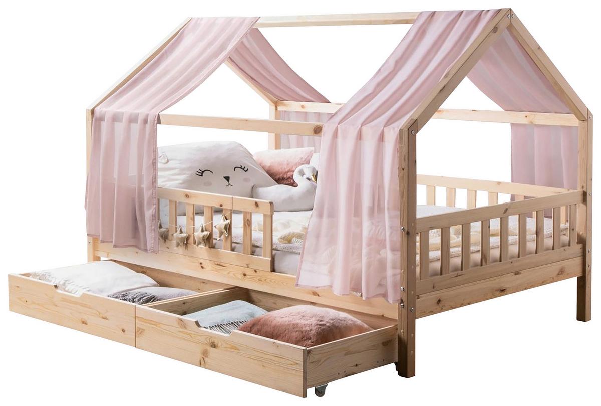 Hausbett KIM Naturfarben Altrosa ca.140x200cm Echtholz - Altrosa/Naturfarben, MODERN, Holz/Textil (140/200cm) - MID.YOU
