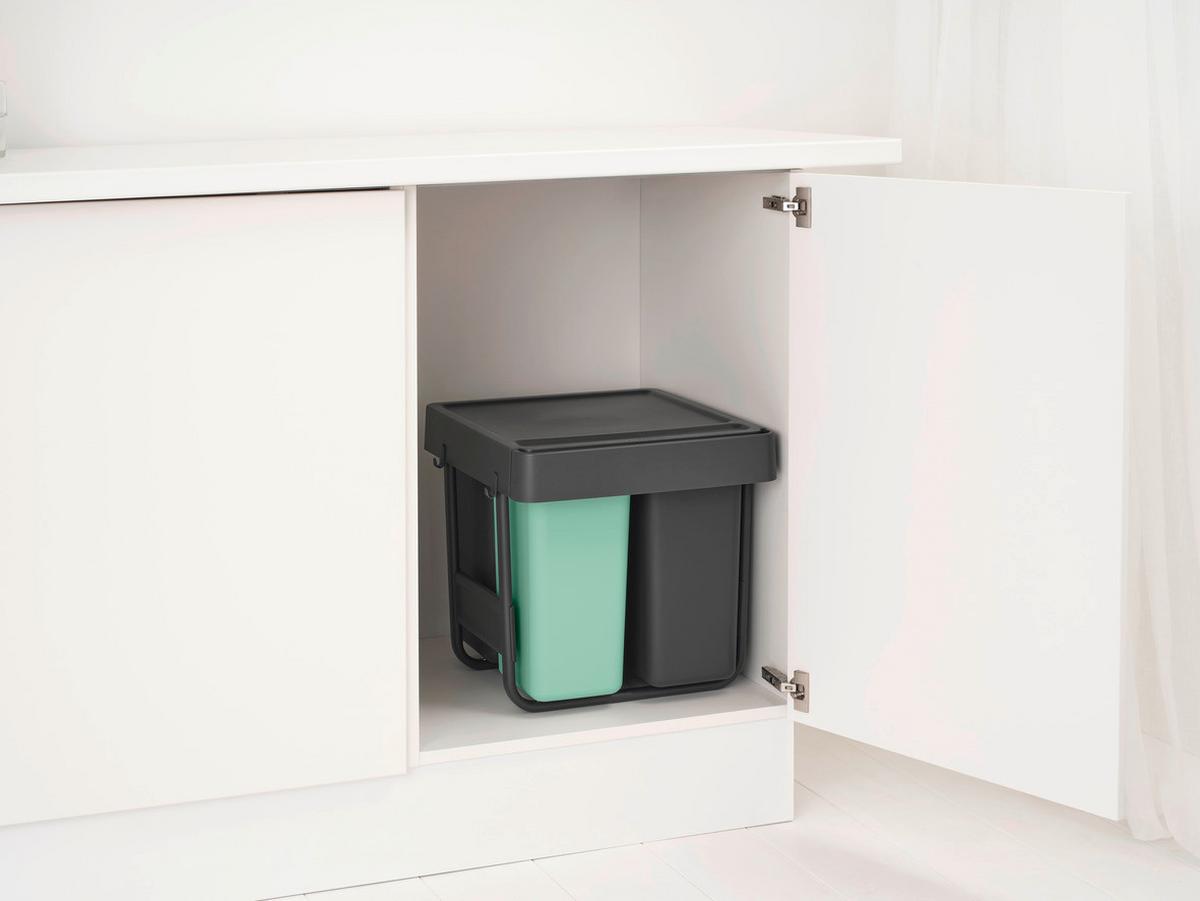 SORTOWNIK ODPADÓW DO ZABUDOWY 232541 - antracytowy/zielony, Basics, tworzywo sztuczne (40,4/39,6/48,1cm) - Brabantia
