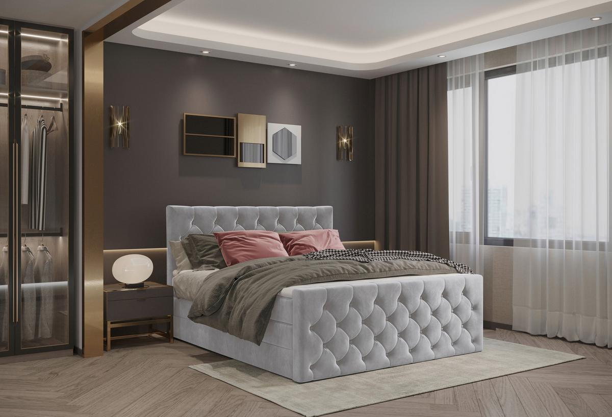 PAT BOXSPRING ELIO - argintiu/bej, Romantik / Landhaus, textil (140/200cm) - James Wood