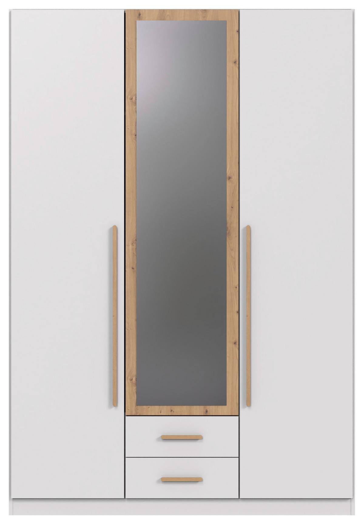 Drehtürenschrank Marburg Eiche Artisan/Weiss - Weiss/Eiche Artisan, Konventionell, Glas/Holzwerkstoff (135/199/58cm) - Mömax