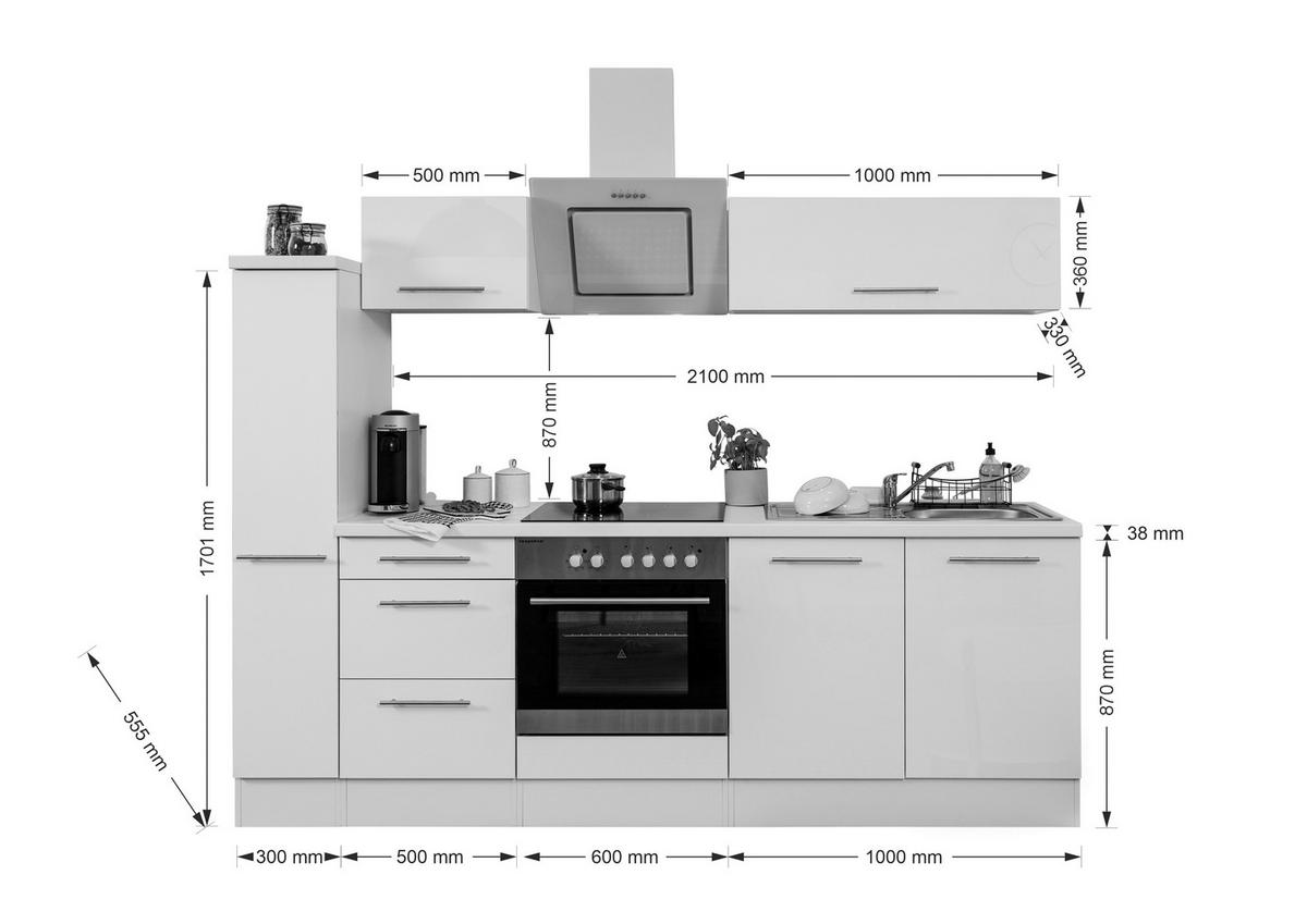 Küchenzeile Schwarz Hochglanz/ Weiß mit Geräte B: ca. 240 cm - Schwarz/Alufarben, KONVENTIONELL, Holzwerkstoff (240cm) - Respekta