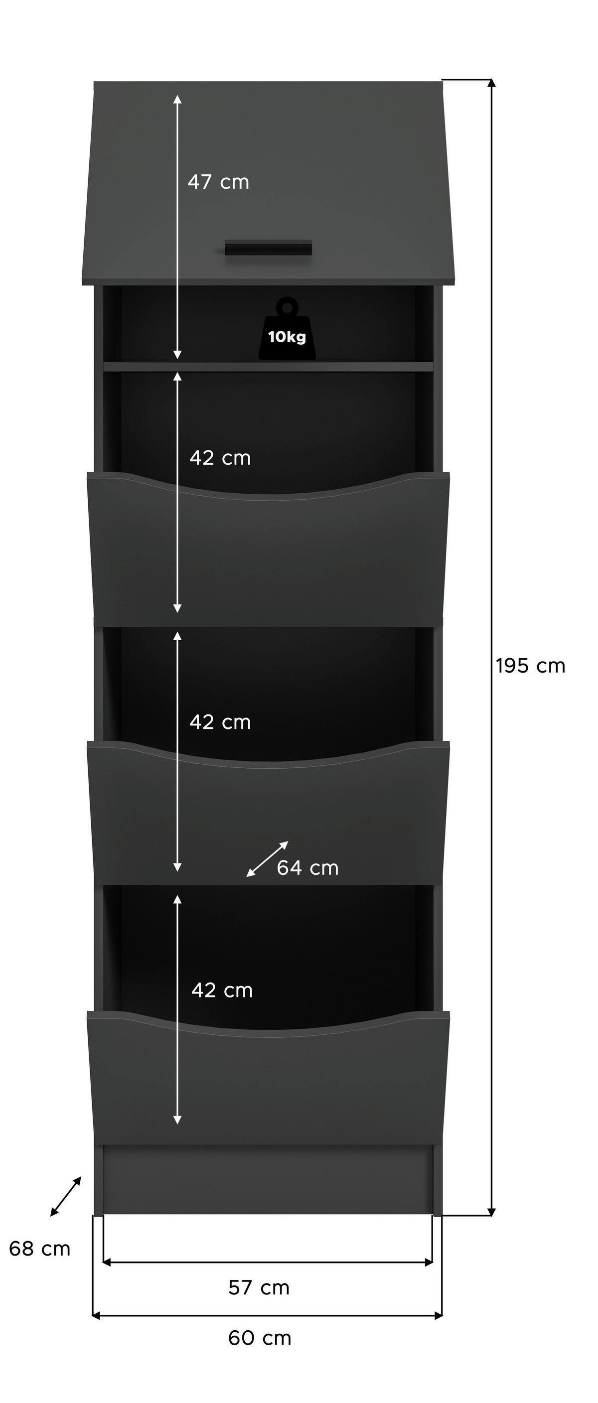 DULAP ÎNALT FREE - antracit, Basics, material pe bază de lemn (60/195/68cm) - MID.YOU