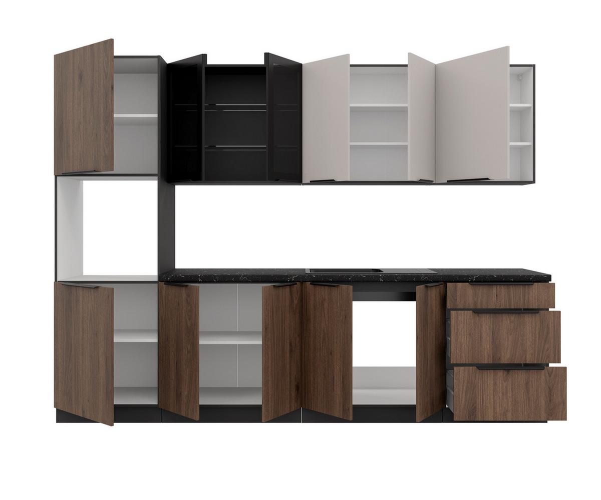 Blok Kuhinja Monza/arona - kašmir/boja orahovog drveta, Moderno, staklo/metal (260/210/60cm) - Modern Living
