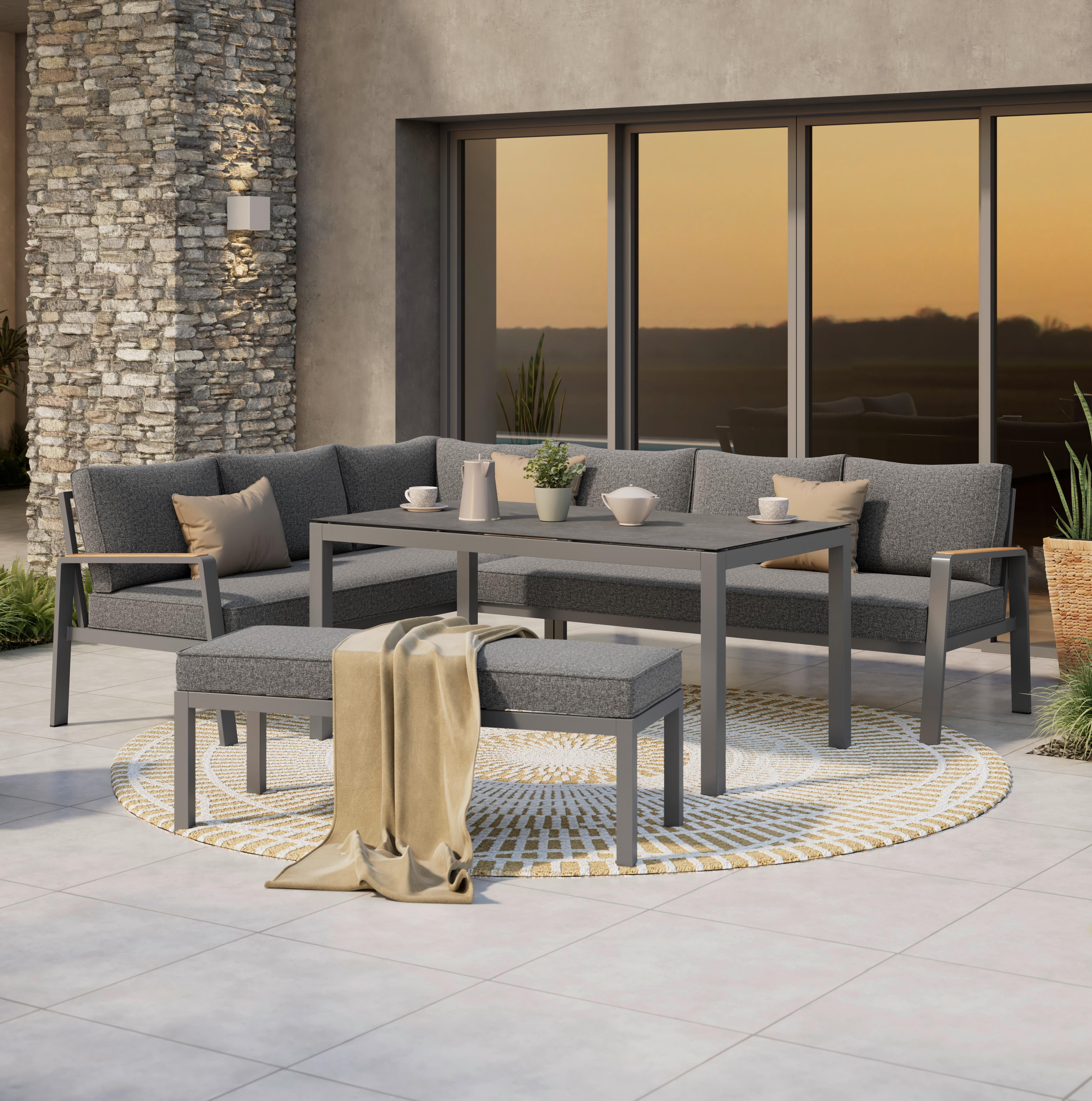 Lounge Garnitura Lecce, Rjava, Antracit, 4-Delno - črna/antracit, Moderno, kovina/steklo (194/255cm) - Beldano