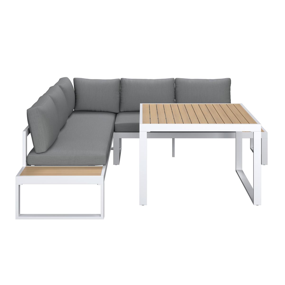 Dining-Loungeset Veneya Grau Outdoorstof/Metall/Polywood - Hellgrau/Naturfarben, MODERN, Kunststoff/Textil - Bessagi Garden