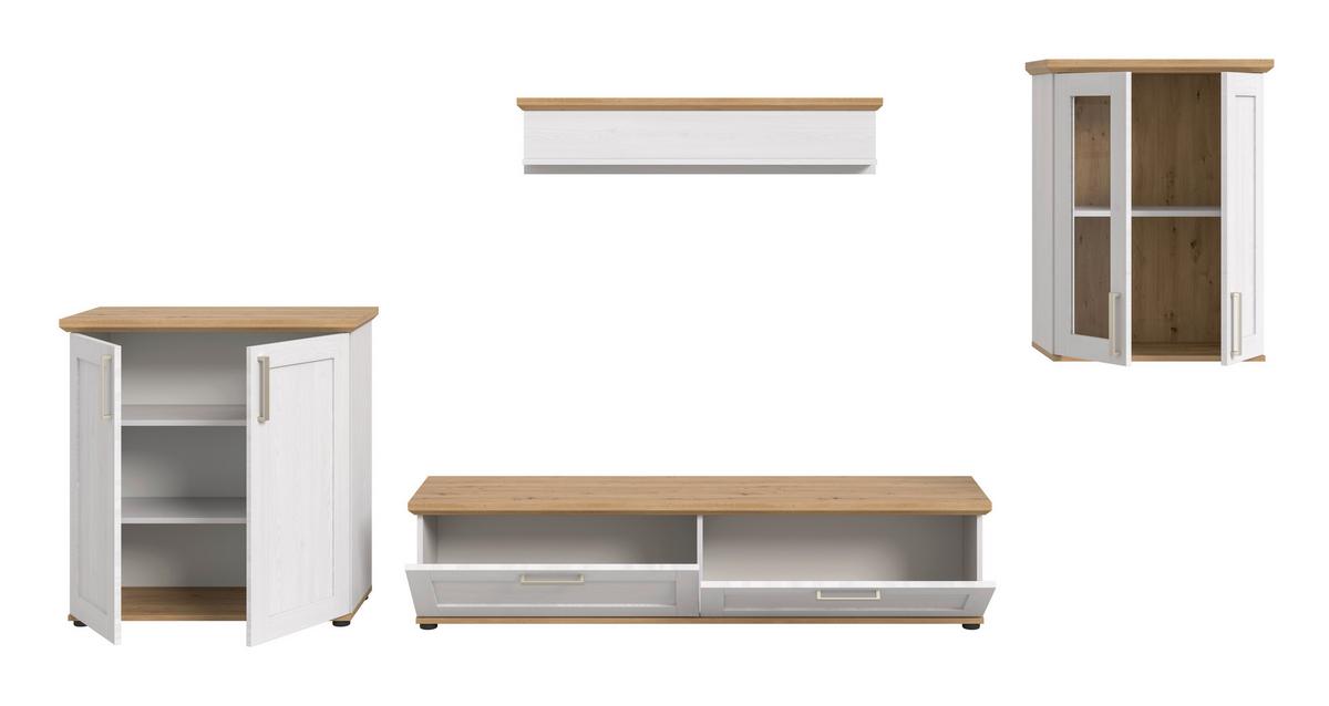 Dnevni Regal Verona, Bela, Barva Macesna, 4-Delni - srebrne barve/črna, Design, umetna masa/leseni material (336/161/40cm) - Livetastic