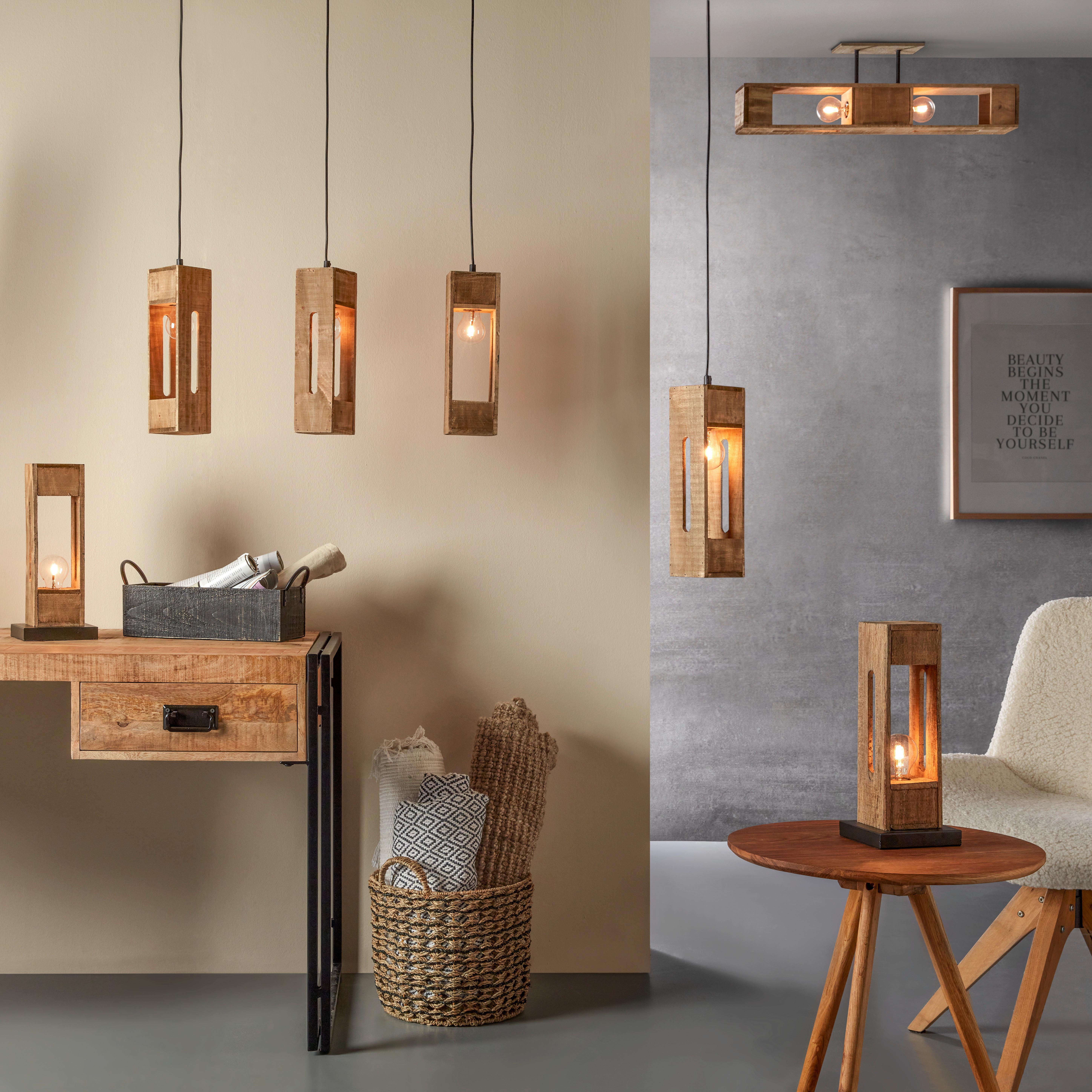 Hängeleuchte Emira max. 15 Watt - Schwarz/Naturfarben, Lifestyle, Holz/Kunststoff (12/12/120cm) - Premium Living