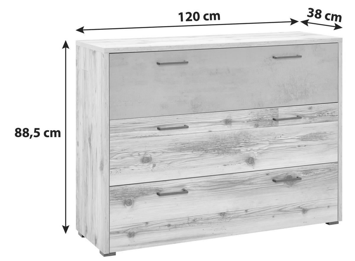 Comodă Alicante - culoare lemn molid/gri, Modern, material pe bază de lemn (120/89,4/38cm)