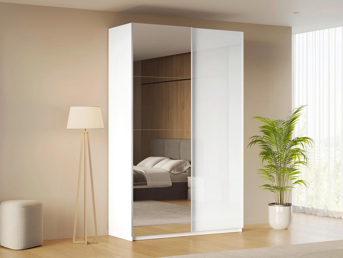 Omara Z Drsnimi Vrati Viva, Bela - bela/barve aluminija, Moderno, kovina/leseni material (150/210/62cm) - P & B