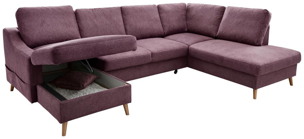 Wohnlandschaft Valentina Bordeaux Struktur - Bordeaux/Naturfarben, KONVENTIONELL, Holz/Textil (150/301/200cm) - P & B